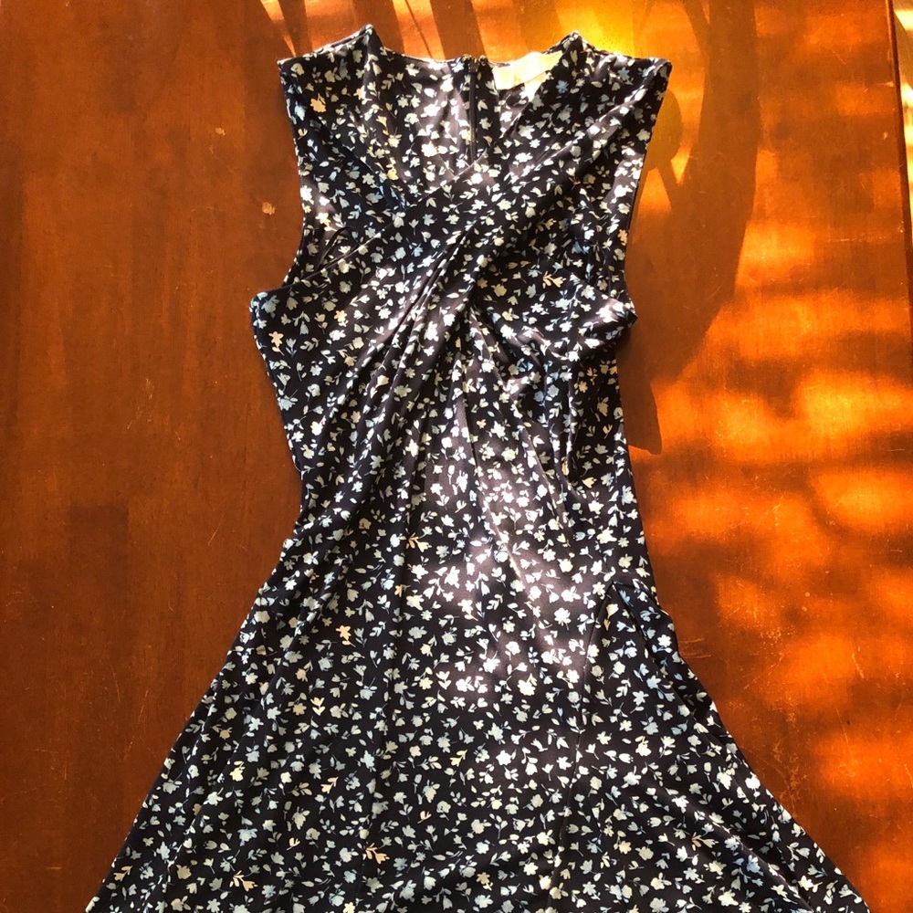Michael Kohrs Dress - blue floral twist neck